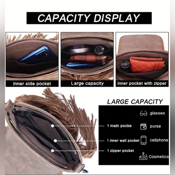 NEW Coastal Cowgirl Western BohoBrown Embroidered Fringe Patchwork Crossbody Bag - Picture 5 of 6